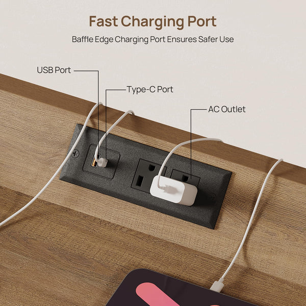 3-Drawer Nightstand Set of 2 with Charging Station