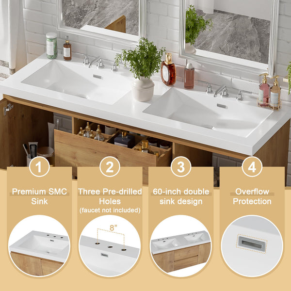 60" Floating Double Sink Bathroom Vanity