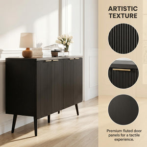 47" Fluted 4-Door Buffet Cabinet with Adjustable Shelves