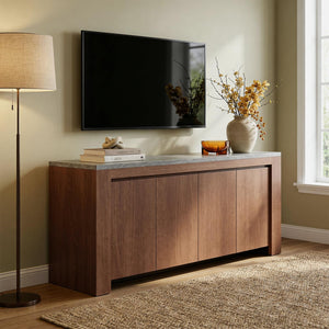 63" Marble Top Sideboard Buffet Cabinet with 4 Doors