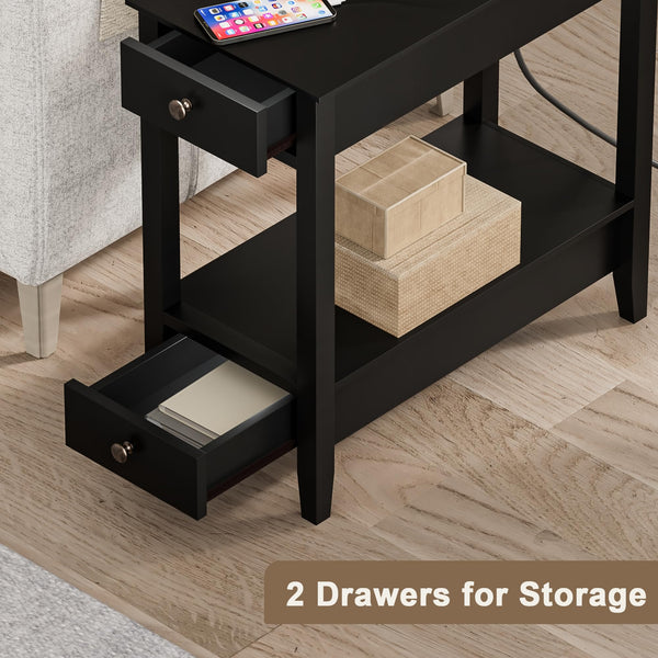 End Tables Set of 2 with Charging Station and Drawers