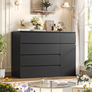 5-Drawer Dresser with Door Cabinet — Engineered Wood Storage Chest
