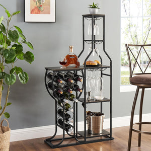 5-Tier Freestanding Wine Rack with Glass Holder