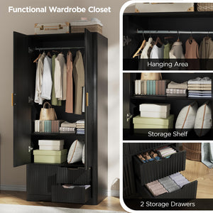 71" Tall Armoire Wardrobe with Drawers & Sliding Cabinet