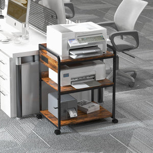 3-Tier Printer Stand with Wheels, Power Outlet & USB Port
