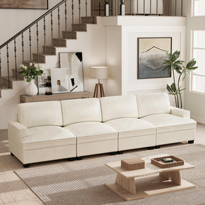 Oversized Modular Sectional Sofa – 4-Seat Corduroy Couch with Nailhead Trim & Storage Ottoman