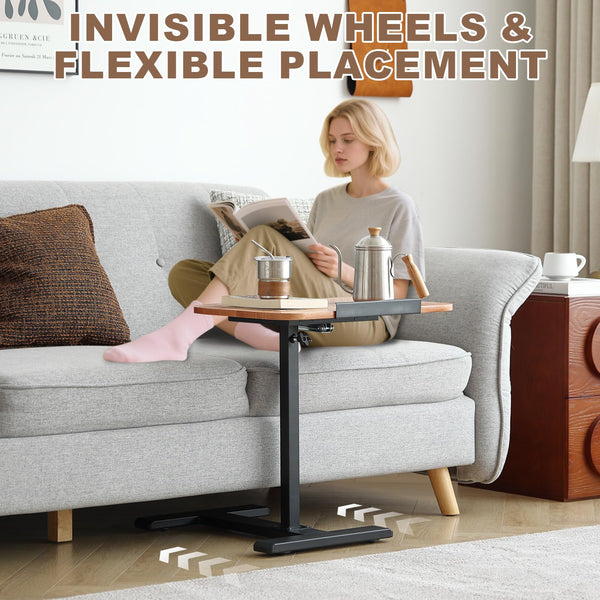 C-Shaped Height-Adjustable Side Table with 360° Rotating Tabletop