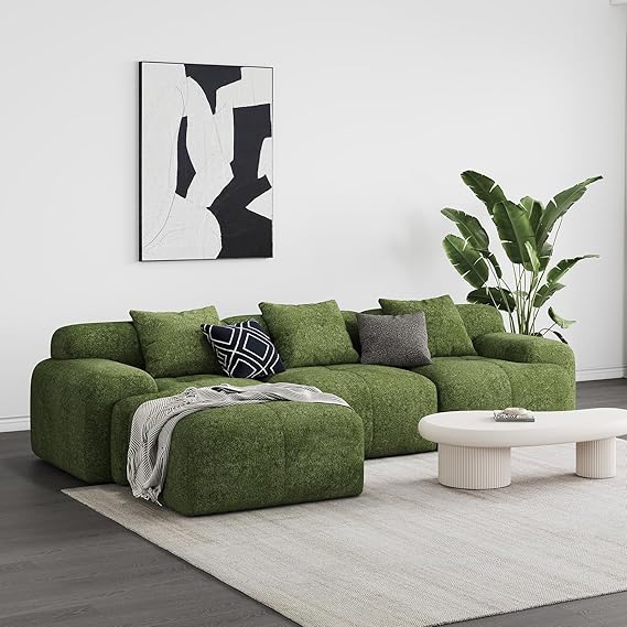 L-Shaped Modular Sectional Sofa with Ottoman