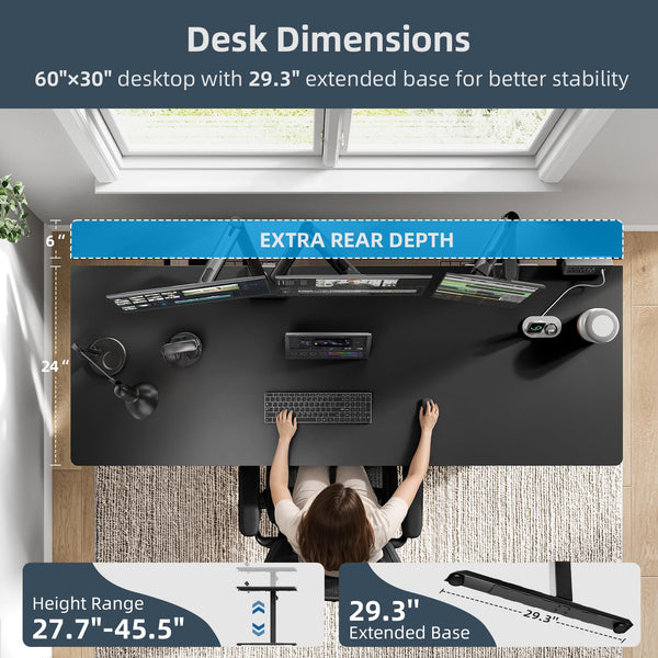 Electric Standing Desk 60x30 with Cable Management & Accessories