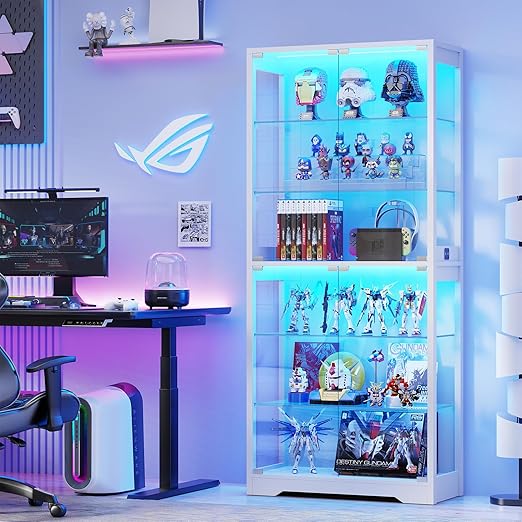 6-Tier Glass Display Cabinet with LED Lights & Motion Sensor