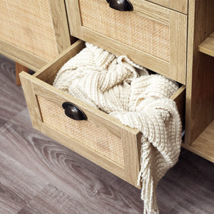 Rattan Sideboard Buffet Cabinet with Doors and Drawers