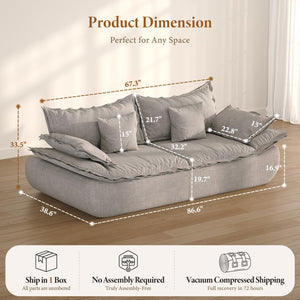 86.6" Cloud Couch Sailboat Sofa – 3-Seater, Deep Seat, Chenille, Light Grey