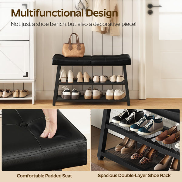 3-Tier Shoe Rack Entryway Bench with Storage & Cushion