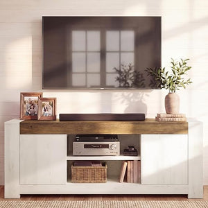 Farmhouse TV Stand with Storage Cabinets — 58" or 70" Media Console