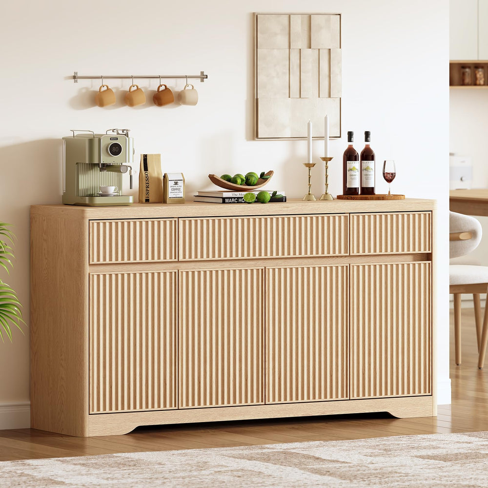 57" Fluted Buffet Cabinet with Storage – Sideboard Credenza with Drawers & Doors