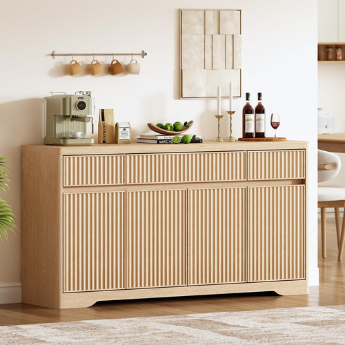 57" Fluted Buffet Cabinet with Storage – Sideboard Credenza with Drawers & Doors