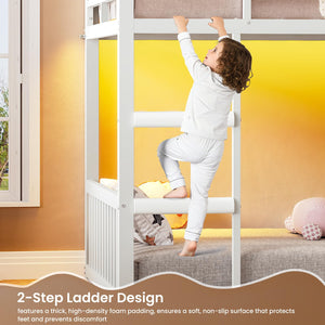 Twin Over Twin House Bunk Bed with Storage Drawers, LED Lights & Stairs