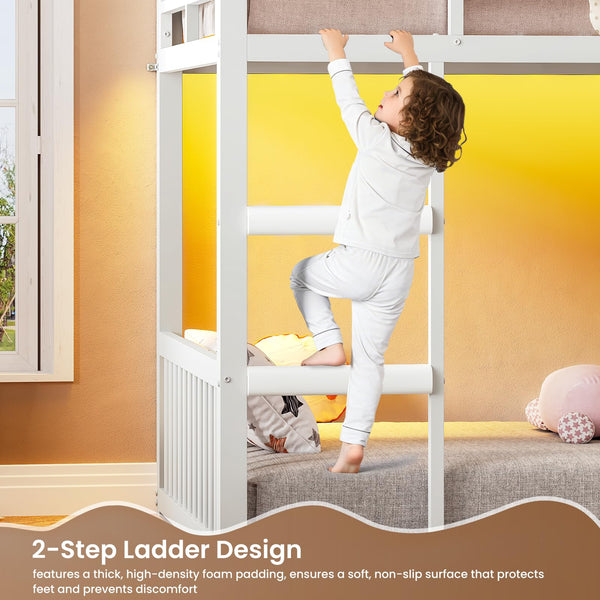 Twin Over Twin House Bunk Bed with Storage Drawers, LED Lights & Stairs