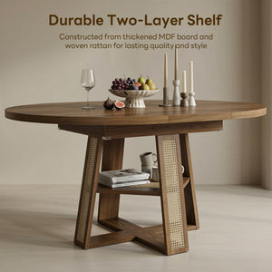 Extendable Round Dining Table with Storage Shelf — Seats 4–8