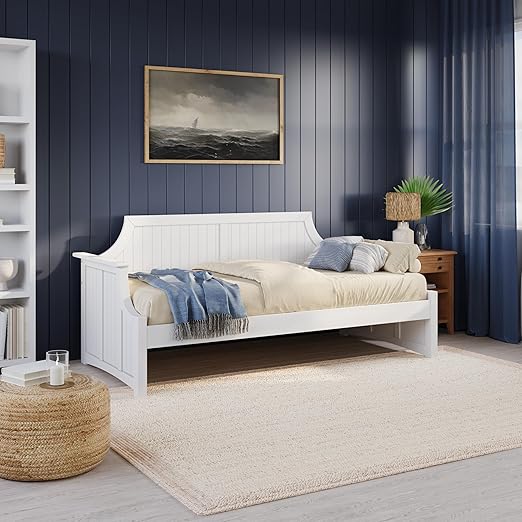 Twin Size Solid Wood Daybed with Curved Beadboard Back