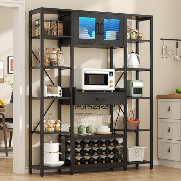 65" Industrial Bakers Rack with Power Outlet & LED Light