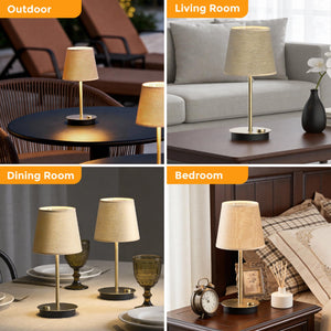 MEORA Rechargeable Cordless Table Lamp, 2 Pack Brass 3600mAh Battery Operated Lamp, 2700K Warm Light, Stepless Dimming for Bedroom, Dining Room, Living Room