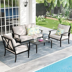 4-Piece Outdoor Patio Conversation Set with High-Back Sofa, Loveseat & Coffee Table