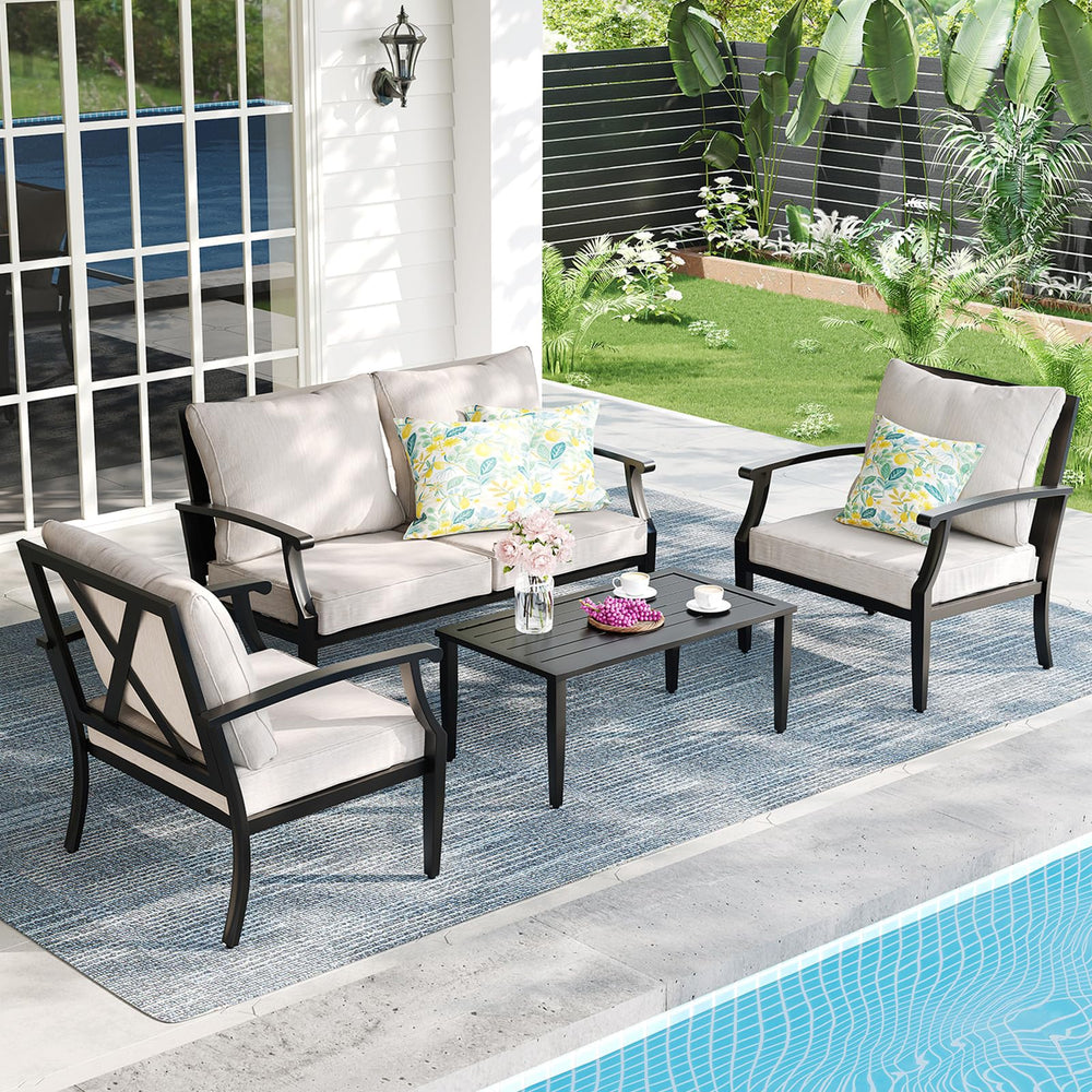 4-Piece Outdoor Patio Conversation Set with High-Back Sofa, Loveseat & Coffee Table