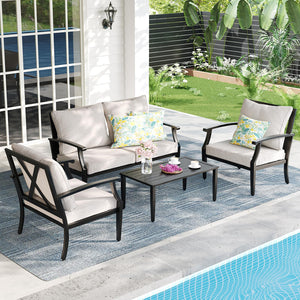 4-Piece Outdoor Patio Conversation Set with High-Back Sofa, Loveseat & Coffee Table