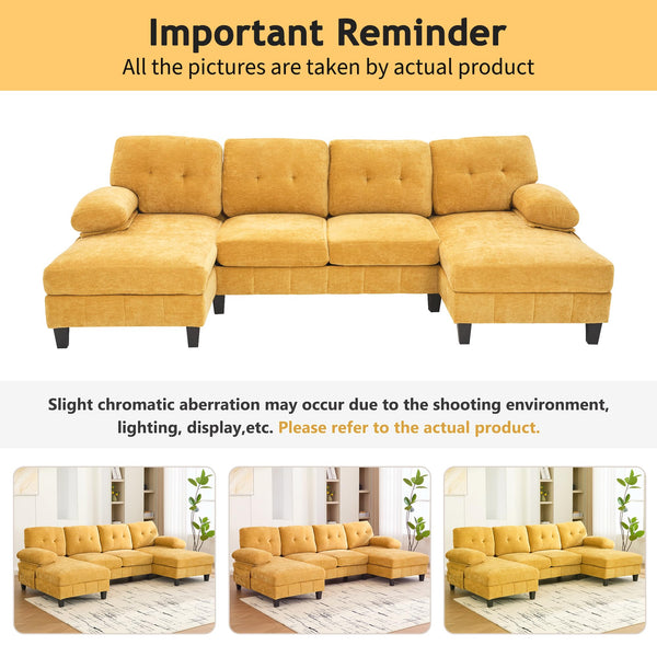 U-Shaped Sectional Sofa with Dual Chaise Lounges & Storage Pockets