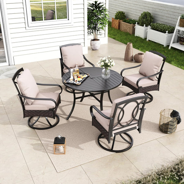 Outdoor Wicker Swivel Patio Dining Chairs with Cushions