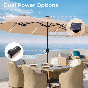 15ft LED Solar Patio Umbrella with Base