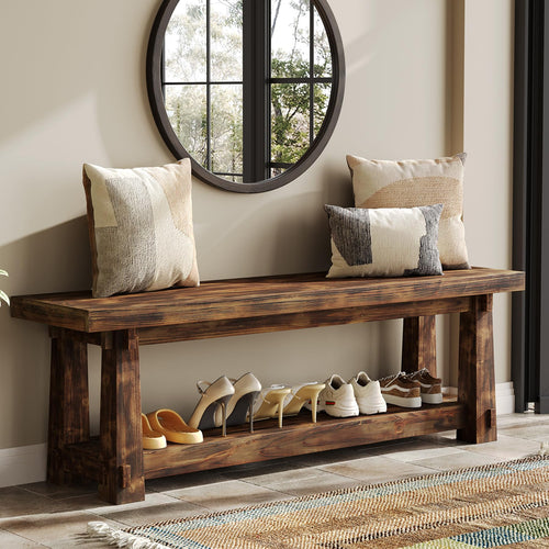 Solid Wood Entryway Bench with Shoe Storage Shelf
