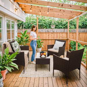 4-Piece Outdoor Patio Furniture Set – Rattan Wicker Chairs with Table