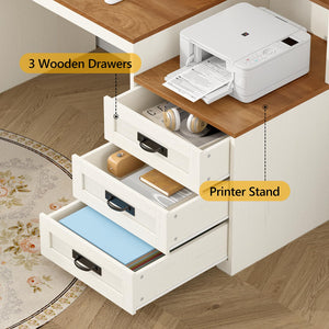 65-Inch Farmhouse Computer Desk with Drawers and Power Outlets