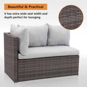 7-Piece Outdoor Wicker Patio Furniture Set with Cushions – Light Grey
