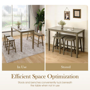 Counter Height Dining Table Set for 4 with Bench and 2 Chairs