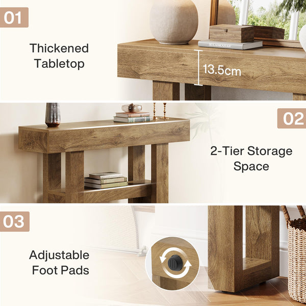 2-Tier Farmhouse Console Table with Storage Shelves
