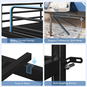 Triple Bunk Bed with Trundle – Twin Over Twin Metal Frame for Kids & Teens