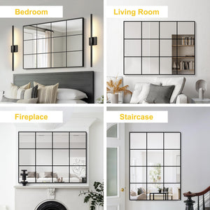 Windowpane Grid Wall Mirror – Black Metal Frame, Multi-Size