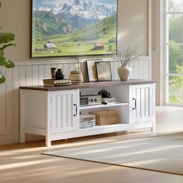54" Farmhouse TV Stand with Storage Cabinets & Fluted Doors