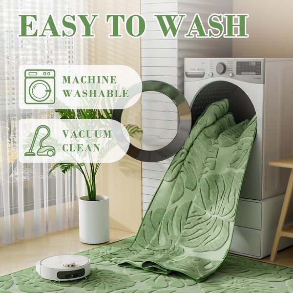 Green Monstera High-Low Plush Area Rug