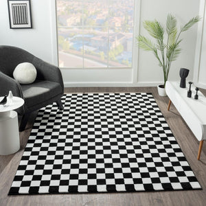 Modern Checkered Black and White Area Rug 5x7