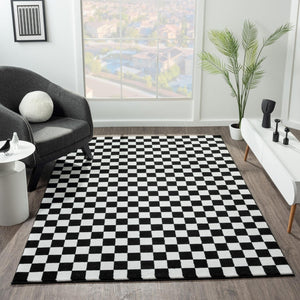 Modern Checkered Black and White Area Rug 5x7