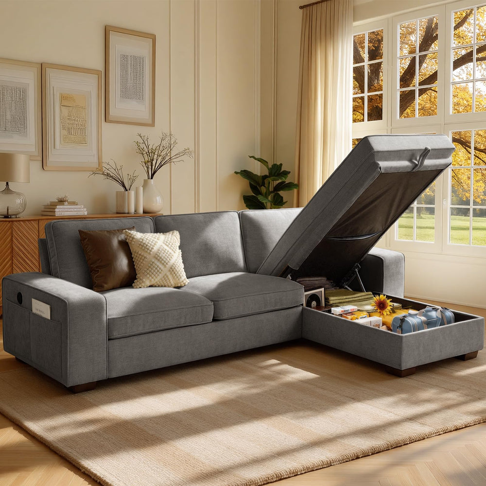 L-Shaped Sectional Sleeper Sofa with Chaise & 110L Storage
