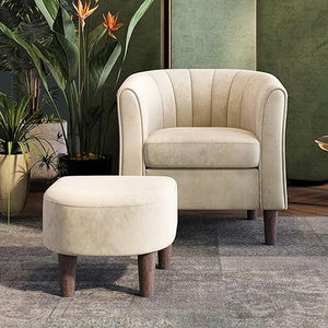 Barrel Accent Chair with Ottoman – Velvet