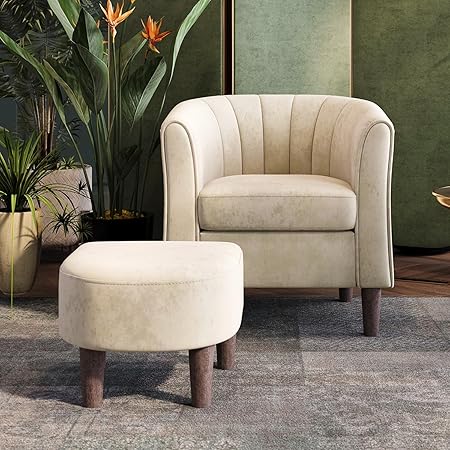 Barrel Accent Chair with Ottoman – Velvet