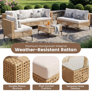 7-Piece Outdoor Wicker Sectional Sofa Set with Coffee Table