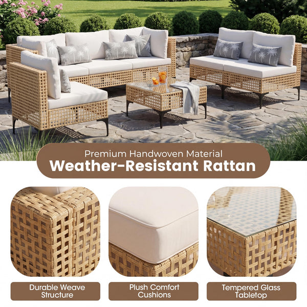 7-Piece Outdoor Wicker Sectional Sofa Set with Coffee Table