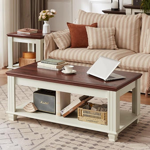 Farmhouse Coffee Table with Open Storage Shelf